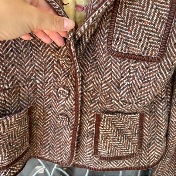 A&F Wool Cropped Jacket Brown Herringbone  wool blazer silk interior large work - Picture 6 of 10